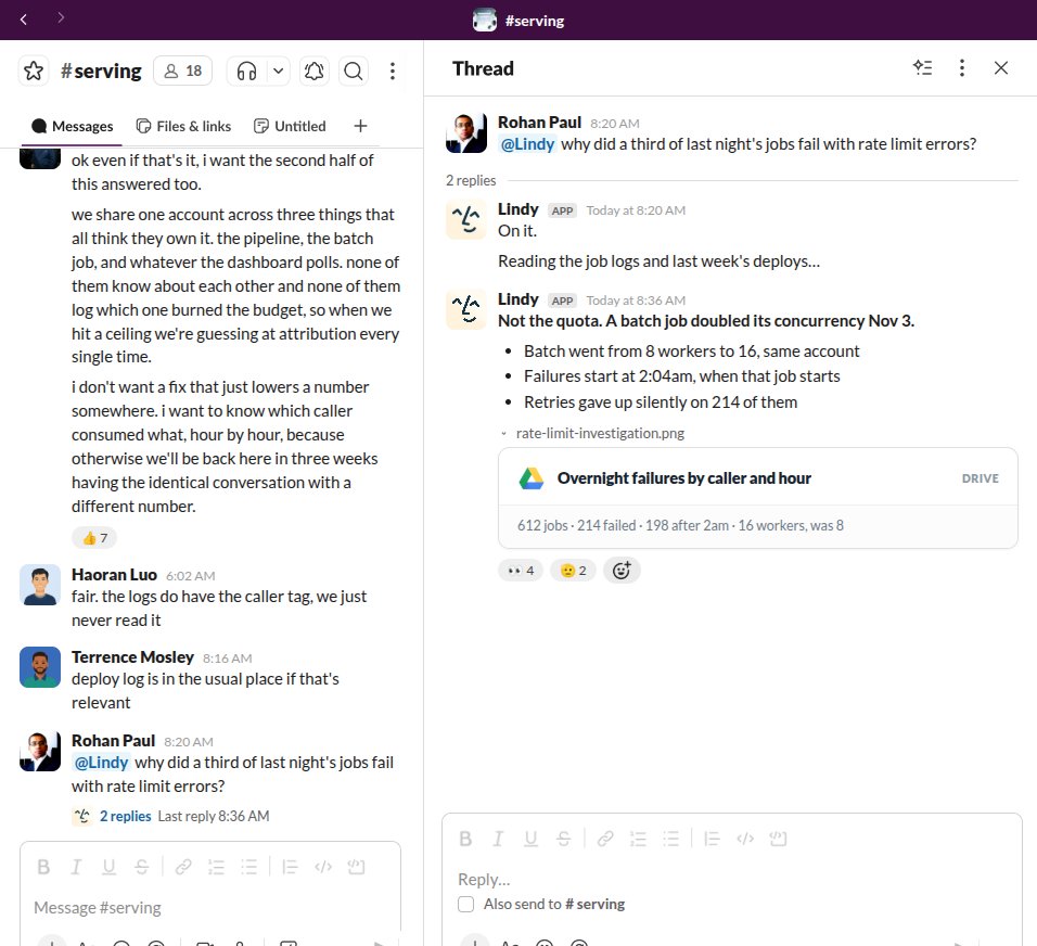 Lindy AI employee AI teammate Slack uzerinde calışyor